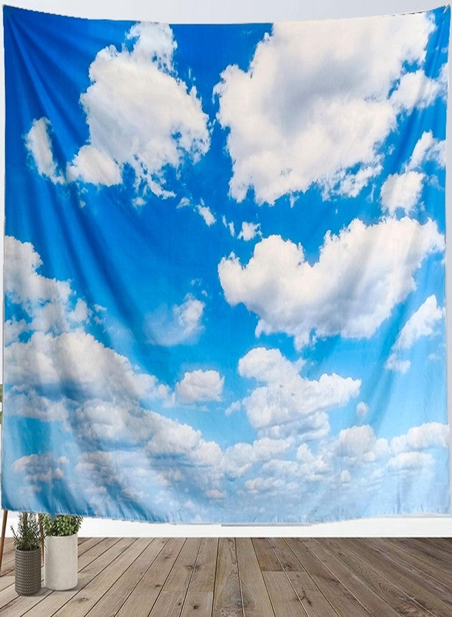 TUGCAY Blue Sky Tapestry White Cloud Tapestry Wall Hanging Ceiling Tapestries Clear Sunny Sky Clouds Backdrop Art Poster Wall Decor for Bedroom Living Room Dorm Kitchen Bathroom, 90x70 Inch - Image 1